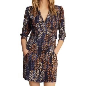 Reiss Esmerelda Coco Moon Printed Navy Double Breasted Mini Dress Size 0 NWT